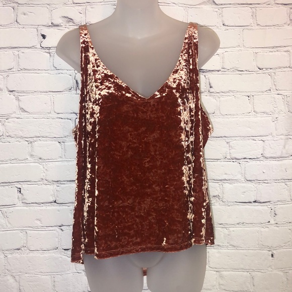 H&M Tops - H&M Bronze Faux Velvet Deep V Neck Tank-top XL